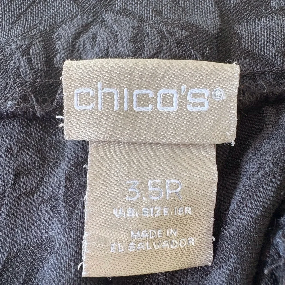 Chico’s Black Texture Floral Pull On Ankle Pant Size 18 Stretch Dressy or Casual - Picture 2 of 13
